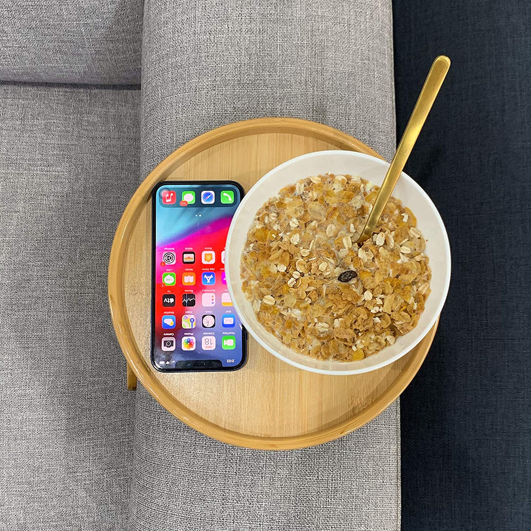 Lisslune | Bamboo Sofa Armrest Clip-On Round Tray