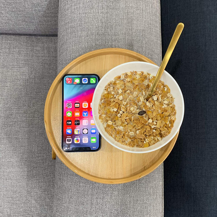 Lisslune | Bamboo Sofa Armrest Clip-On Round Tray