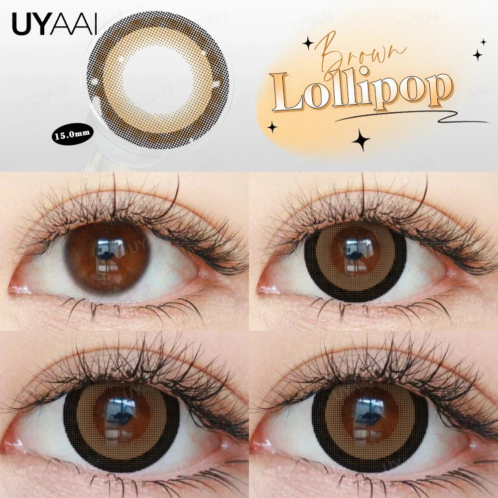 Rynx | Myopia 15MM Black Diamond Lenses with Diopters 1 Pair Big Eyes Natural Black Lenses Brown Contact Lenses Gray Purple Lens