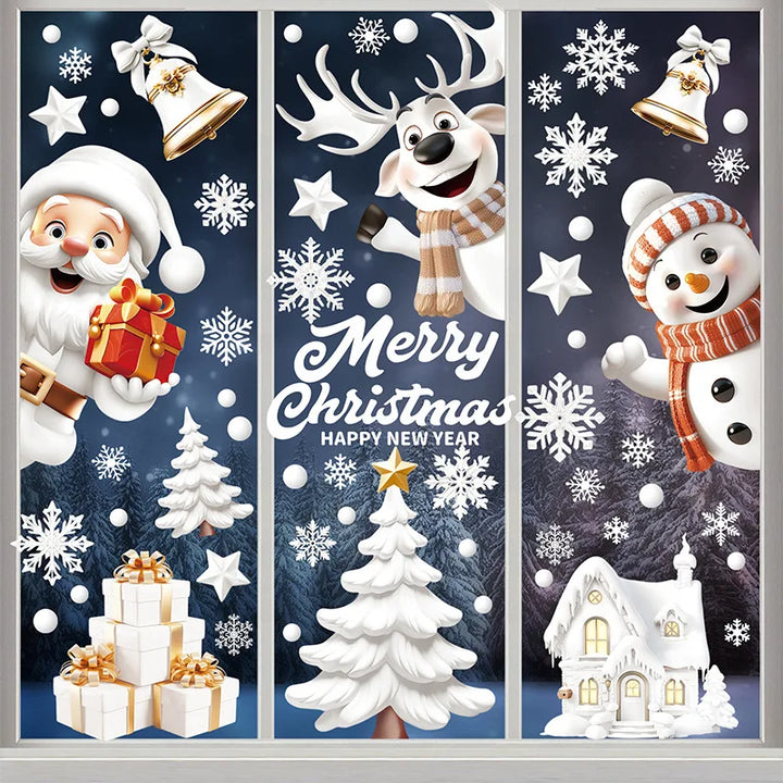 Rynx 9-piece set Christmas window stickers Santa Christmas tree snowflake glass decal 2025 New Year home decoration Navidad 2024 gifts