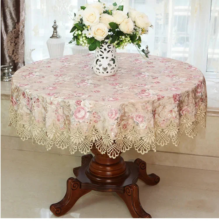 Rynx European Style Round Tablecloth, Elegant Lace Tablecloth, Dining Table Cloth, Kitchen Table Cover, Decorative Towel