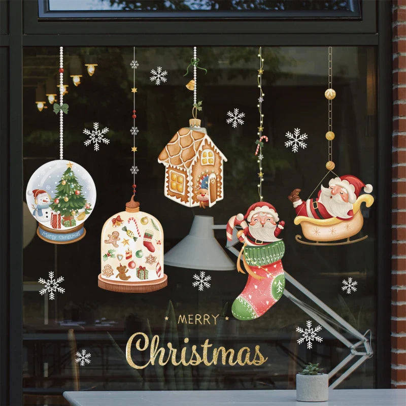 Rynx Christmas Window Stickers Santa Claus Christmas Tree Cartoon Glass Stickers Merry Christmas New Year Decorations for Home