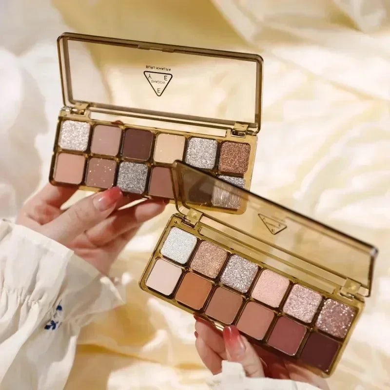 Rynx | Cement 12-Color Eyeshadow Palette Matte Pearl Glitter Earth Tone Cold Tea Brown Waterproof Eyeshadow Shiny Korean Makeup