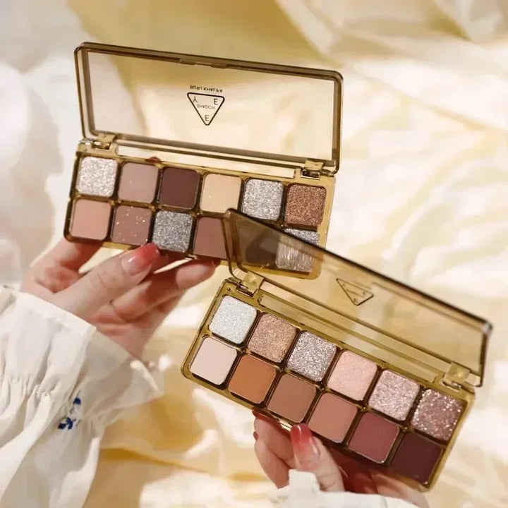 Rynx | Cement 12-Color Eyeshadow Palette Matte Pearl Glitter Earth Tone Cold Tea Brown Waterproof Eyeshadow Shiny Korean Makeup