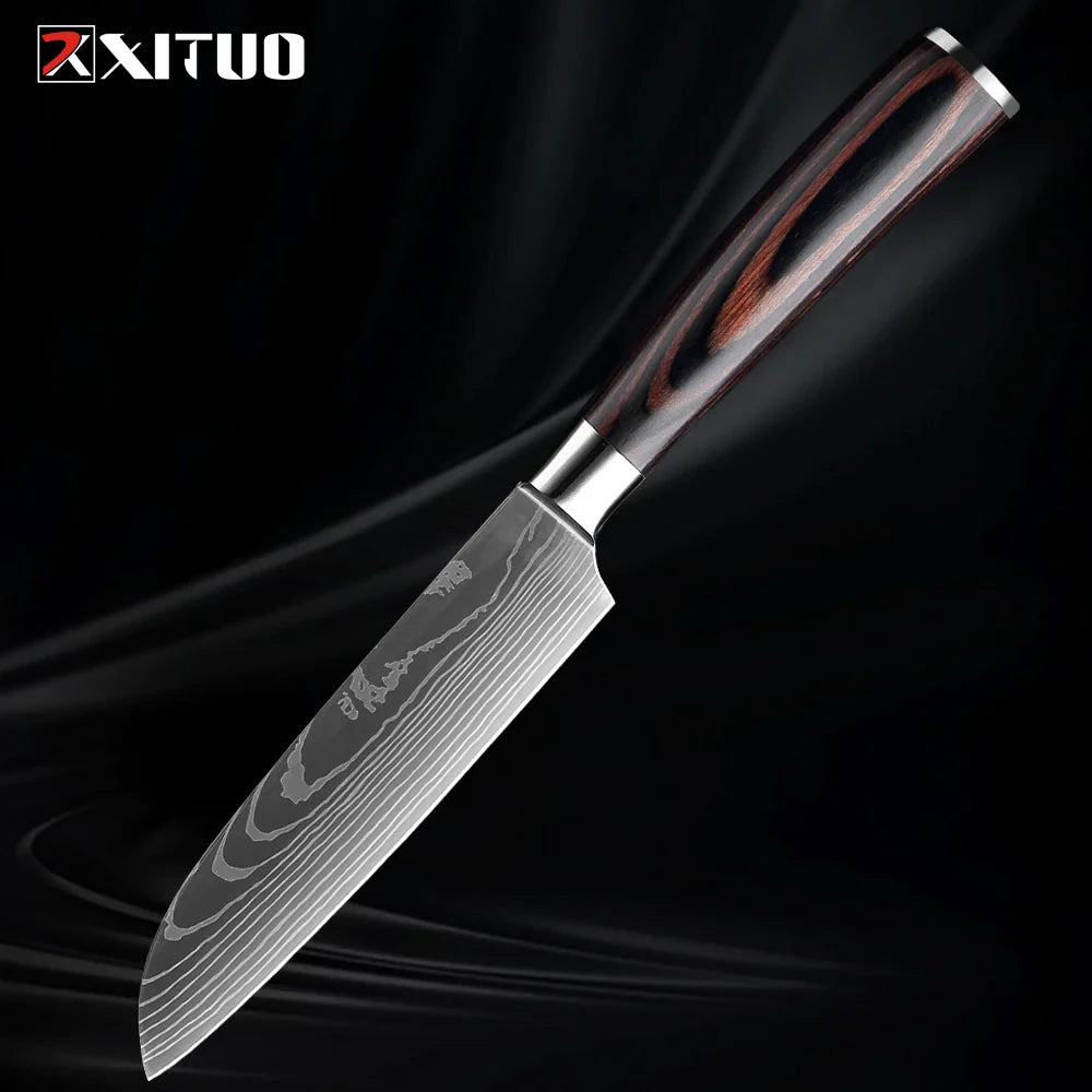 Skorter | XITUO Kitchen Knife Set - 1-9PCS 7Cr17Mov Stainless Steel Chef, Santoku & Fruit Knives with Ergonomic Pakkawood Handle