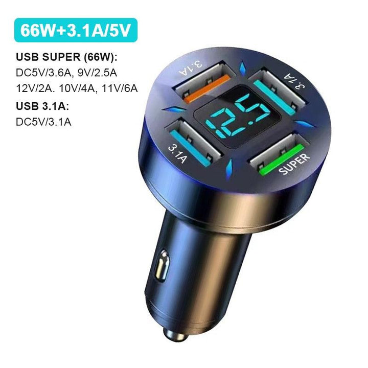 Lisslune | Smart Multi-Port Car Charger with LED Battery Monitoring and Fast Charging Function
