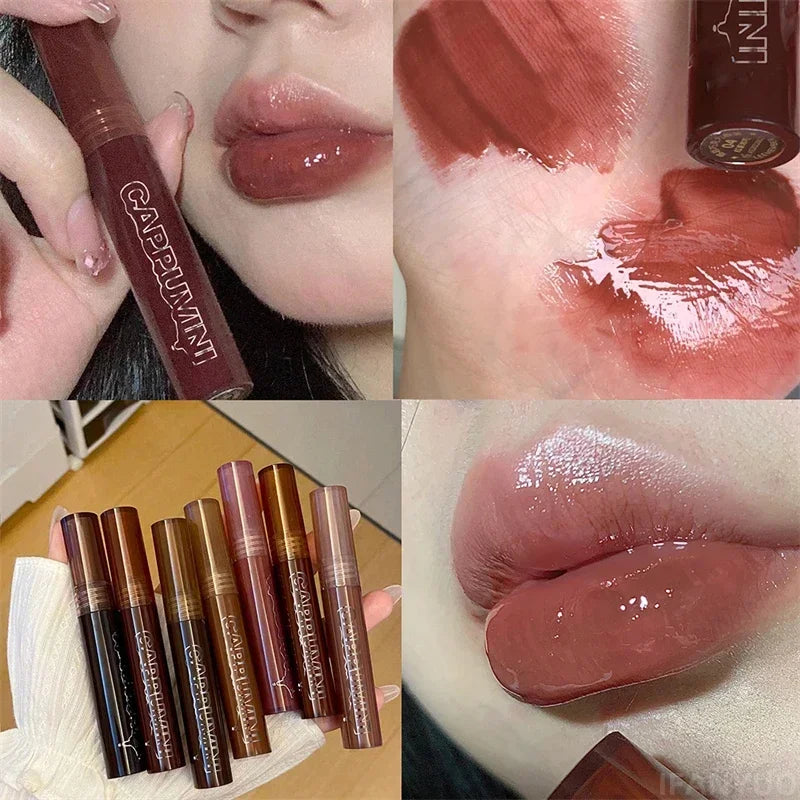 Rynx | Chocolate lip gloss long-lasting moisturizing dark brown lip lacquer transparent glass mirror water liquid lipstick clear makeup