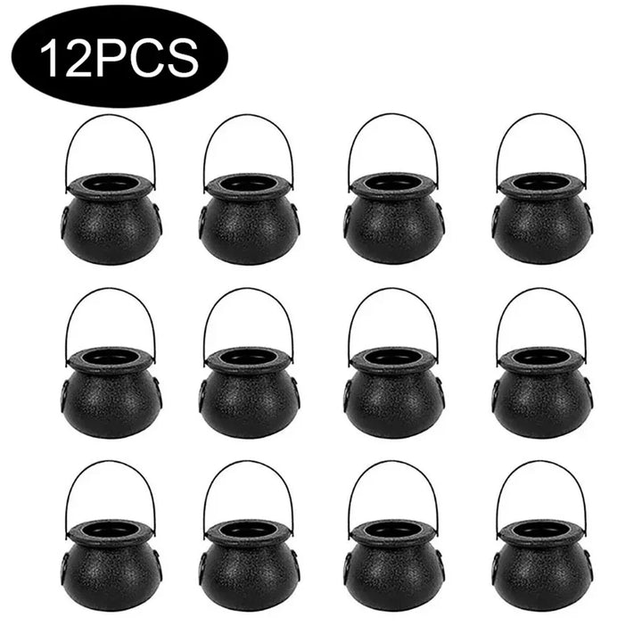 Rynx | Halloween Witch Cauldron Decoration, Mini Black Plastic Witch Cauldron, Halloween Candy Basket, Trick or Treat Bucket