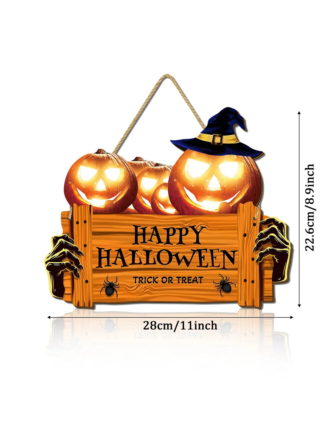 Rynx | Happy Halloween Wooden Sign, Pumpkin with Hat Wooden Sign, Suitable for Home, Wall, Room, Café, Store, Party, Holiday Decoration
