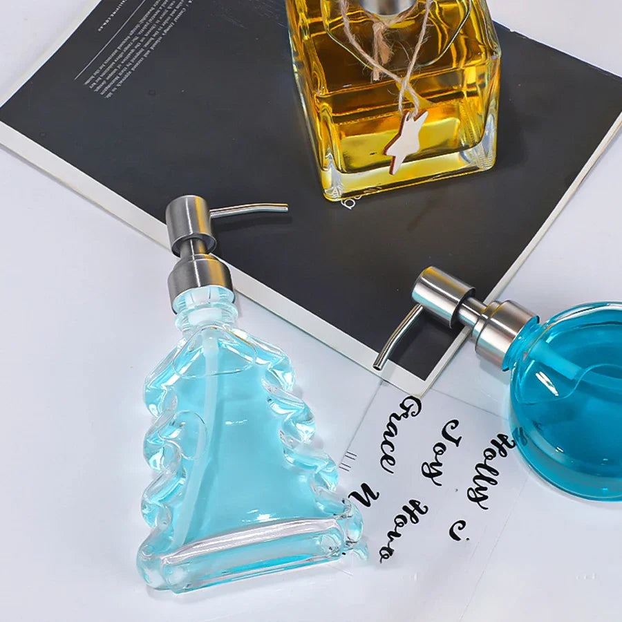 Rynx | Soap Dispenser Christmas Tree Liquid Soap Dispenser Bathroom Glass Hand Disinfectant Lotion Bottle Household Storage Accessories