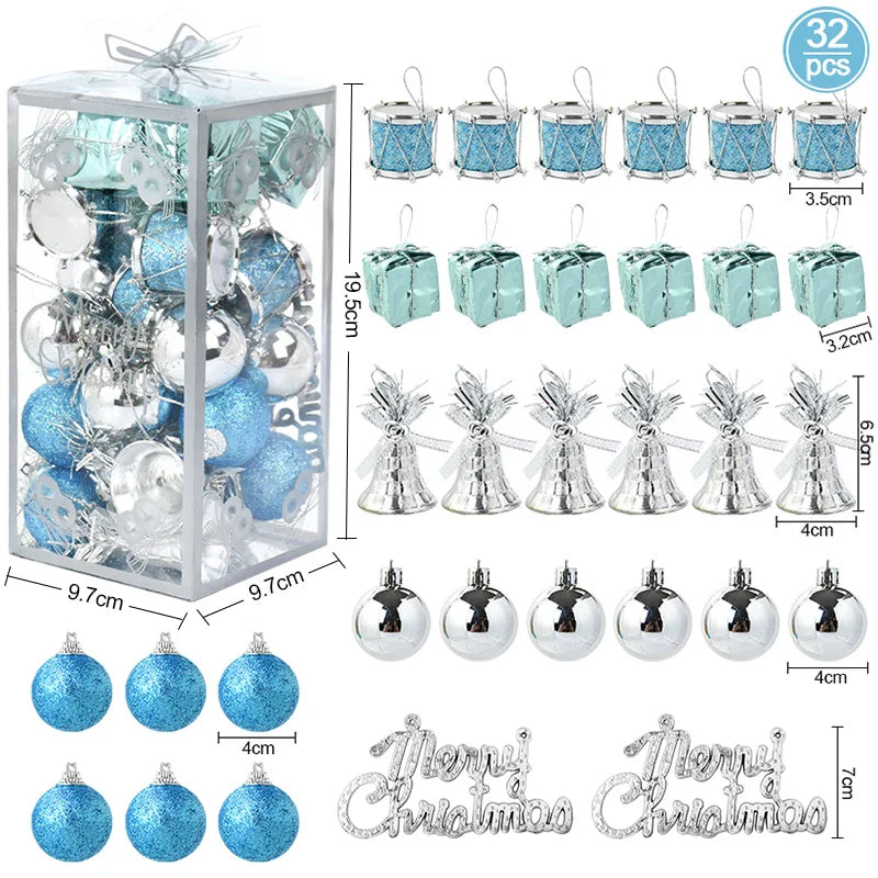 Rynx 32pcs/Box Christmas Tree Ball Ornaments Xmas Tree Hanging Pendant Set Merry Christmas Decorations For Home Navidad New Year Gifts