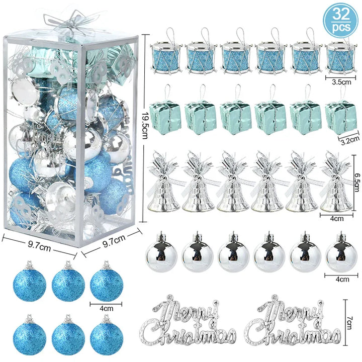 Rynx 32pcs/Box Christmas Tree Ball Ornaments Xmas Tree Hanging Pendant Set Merry Christmas Decorations For Home Navidad New Year Gifts