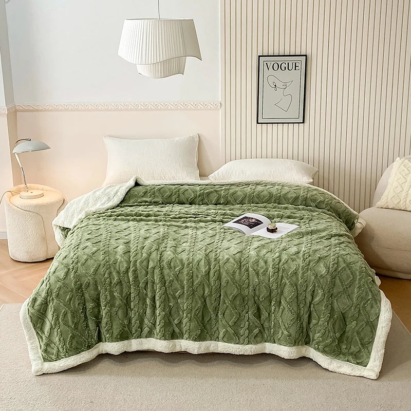 Rynx | Solid Fleece Blanket Bed Throw Blankets Thick Fluffy Warm Soft Travel Blanket Double Layer Plush Blanket Winter for Sofa Couch