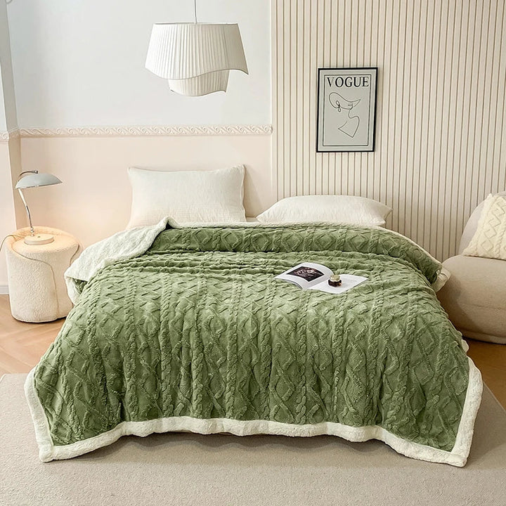 Rynx | Solid Fleece Blanket Bed Throw Blankets Thick Fluffy Warm Soft Travel Blanket Double Layer Plush Blanket Winter for Sofa Couch