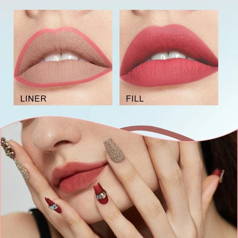 Lisslune | Mattes Flüssig-Lippenkonturenstift Schwammspitzen Lippenkonturenstift Nude Pink Lippenstiftstift Lang anhaltende Samt Schnell trocknende Lippenlack Feuchtigkeitsspendender Lippenstift
