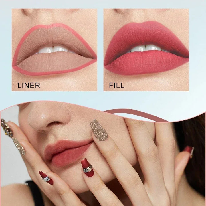 Lisslune | Mattes Flüssig-Lippenkonturenstift Schwammspitzen Lippenkonturenstift Nude Pink Lippenstiftstift Lang anhaltende Samt Schnell trocknende Lippenlack Feuchtigkeitsspendender Lippenstift