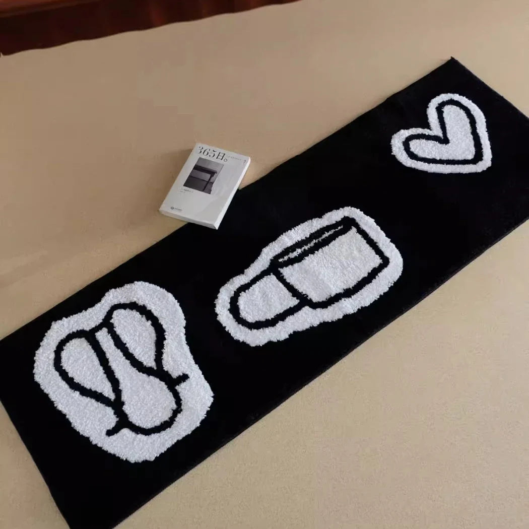 Rynx | Long Tufting Rug Cute Bedside Mat Soft Black White Blue Bedroom Living Room Rug Floor Mat Aesthetic Home Decor 40x120cm