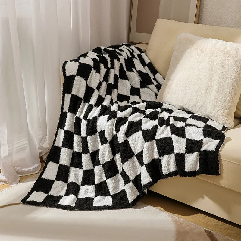 Rynx | Textile City Ins Nordic Sofa Blanket Checkerboard Fabric Velvet Throw Blanket Home Sofa Cover Knit Blanket 150x200cm