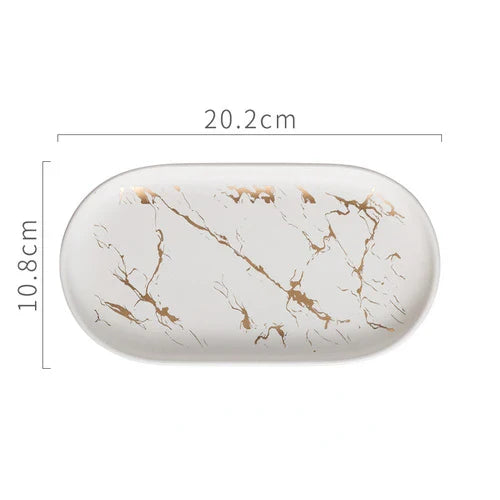 Lisslune | Nordic Ins Ceramic Marble Oval Tray Jewelry Storage Tray Accessories Soap Holder Golden Wave Bathroom Cup Bath Decoration