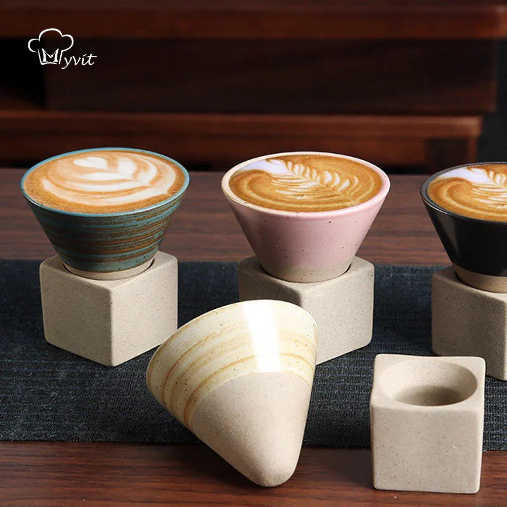 Lisslune | Japanese coffee cup with saucer, 1 piece, retro ceramic tea cup, mug, latte, espresso, pull0, flower cappuccino, new ceramic cup, 100 ml/3.5 oz