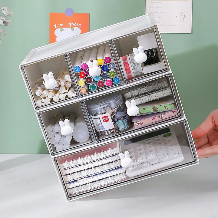 Rynx | Desktop Cosmetics Kawaii Stationery Storage Box Ins Plastic Drawer Storage Pen Cabinet Office Desk Stackable Storage Organization