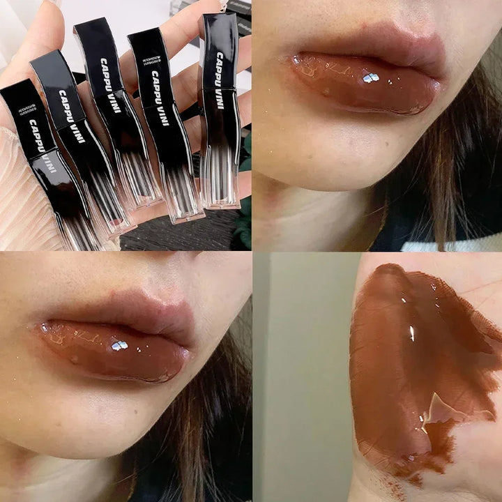 Rynx | New Jelly Mirror Black Tube Lipstick Long-lasting Non-sticky Cup Moisturizing Water Light Lip Balm Korean Lip Makeup Cosmetics 1 Piece