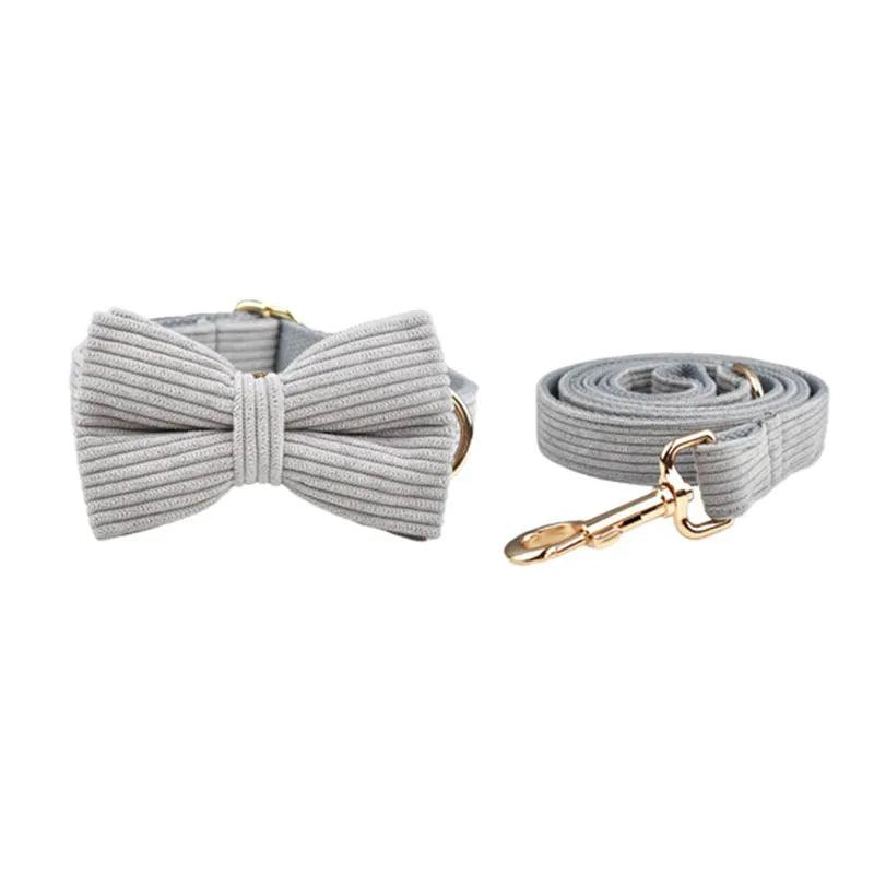 Lisslune | Personalized light gray cord collar and leash set with stylish accessories