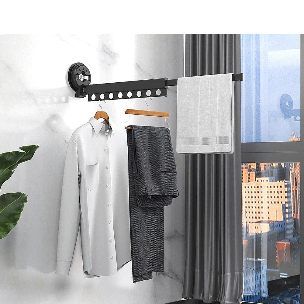 Lisslune | Elegant aluminum folding clothes rack with stylish wall mounting and easy suction cup installation