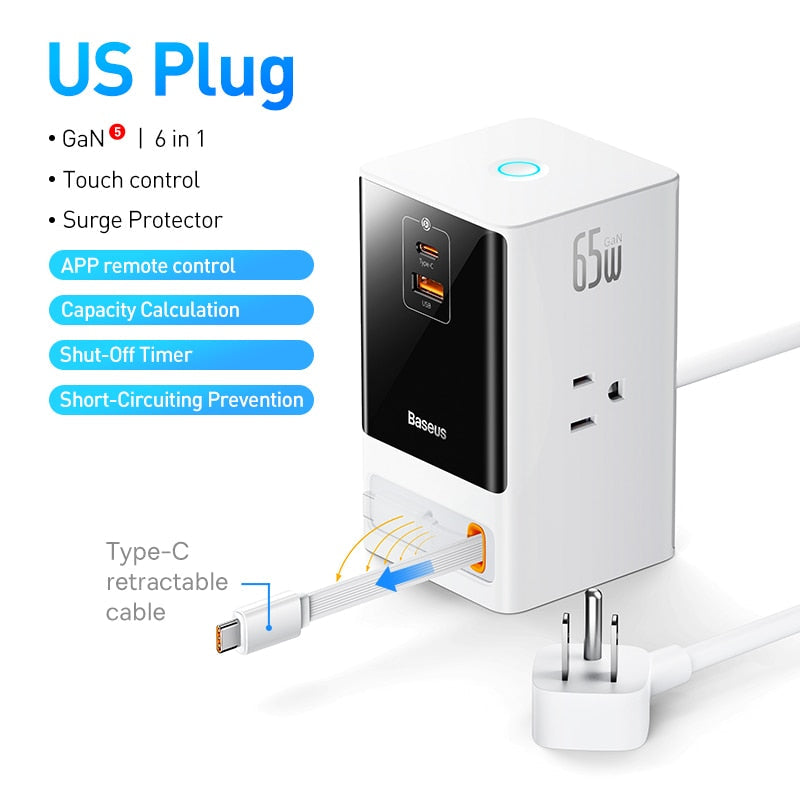 Lisslune | Retractable Cable Fast Charging Digital Power Strip