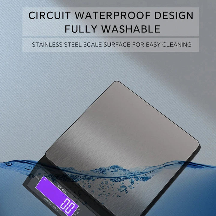 Lisslune | 5 kg/0.1 g and 10 kg/1 g digital electronic kitchen scale, LCD display, fully waterproof stainless steel weighing tool for baking