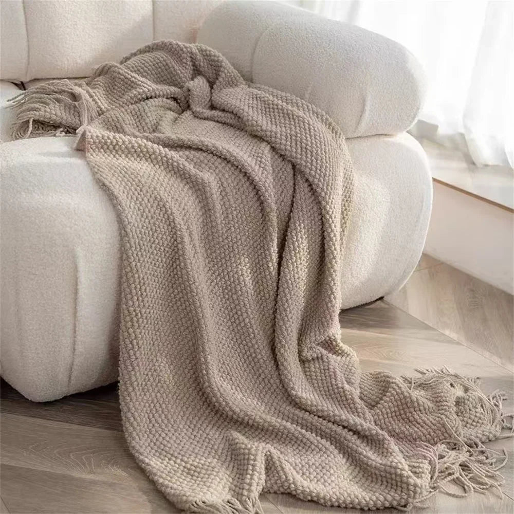 Rynx | Throws Nordic Style With Tassels Solid Color Throws Homestay Knitted Throws Brown Coffee Sofa Minimalist Design