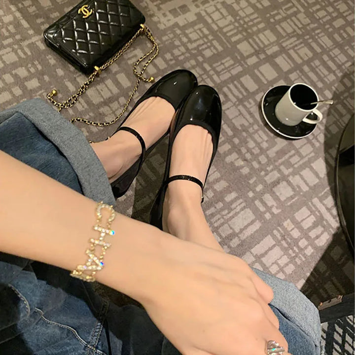 Rynx | Sneakers French Flat Women's Shoes Autumn Flat-Cut Mary Jane Shoes Single-Line Leather Shoes Ballet Singles Women
