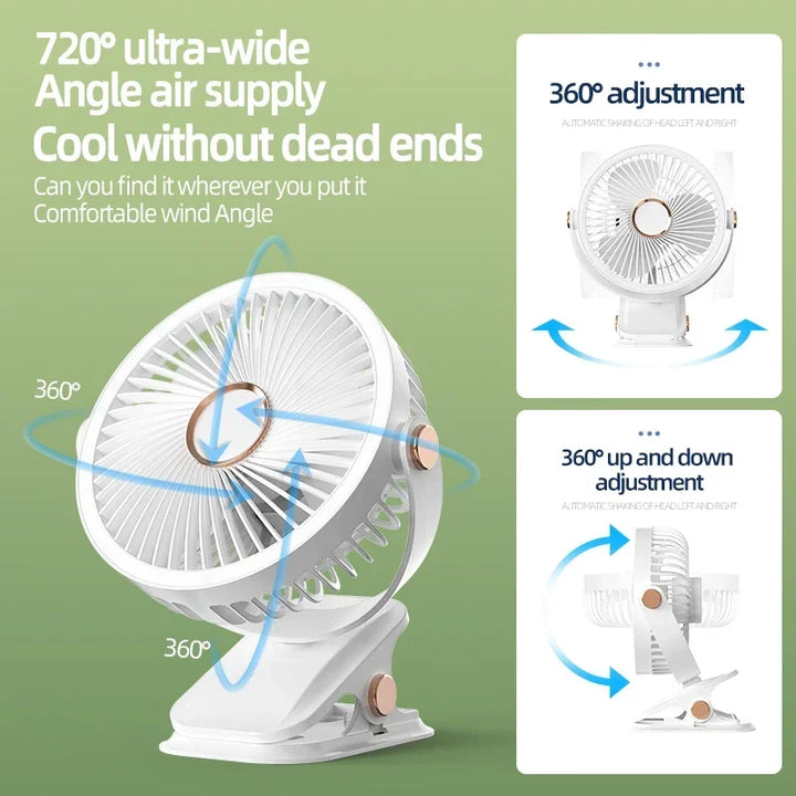 Lisslune | Multi-Angle Outdoor Clip-On Rechargeable Cooling Fan