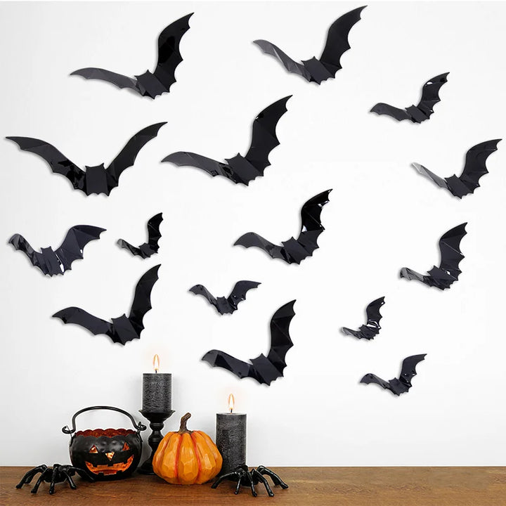 Rynx | 16 Pieces Halloween 3D Black Bat Wall Stickers Removable Halloween DIY Wall Decoration Halloween Party Decoration Horror Bat Stickers