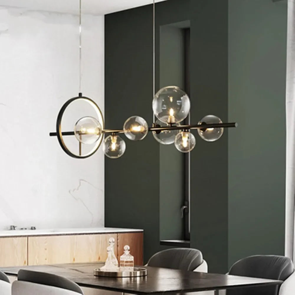 Lisslune | Modern creative metal chandelier lighting: 7/10 clear glass bubbles, long round design with G9 light socket