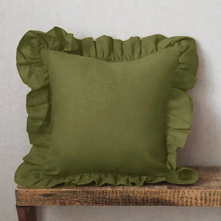 Rynx | 100% Linen Ruffle Cushion Covers, Soft and Comfortable Pillow Covers, Home Decor Sofa Cushions, Living Room Couch Ornament