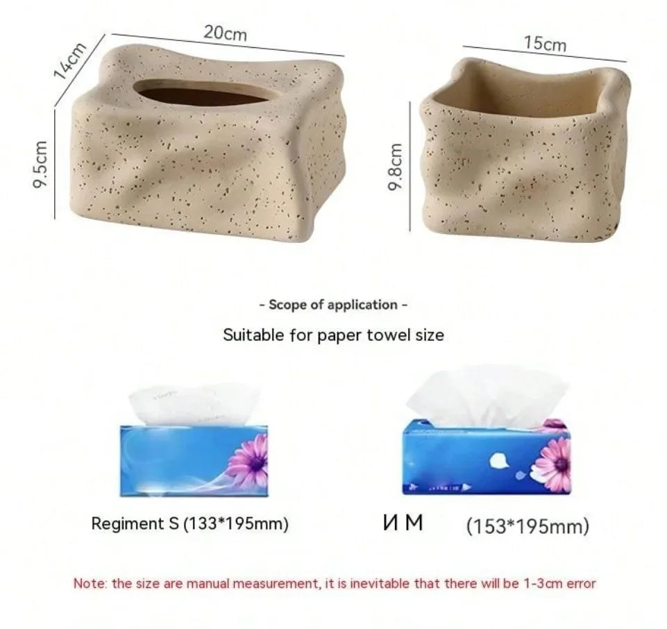 Rynx | Beige Fabric Box Cut-Out Fabric Box Modern Art Tissue Box Napkin Holder for Living Room Coffee Table