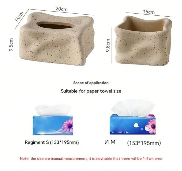 Rynx | Beige Fabric Box Cut-Out Fabric Box Modern Art Tissue Box Napkin Holder for Living Room Coffee Table