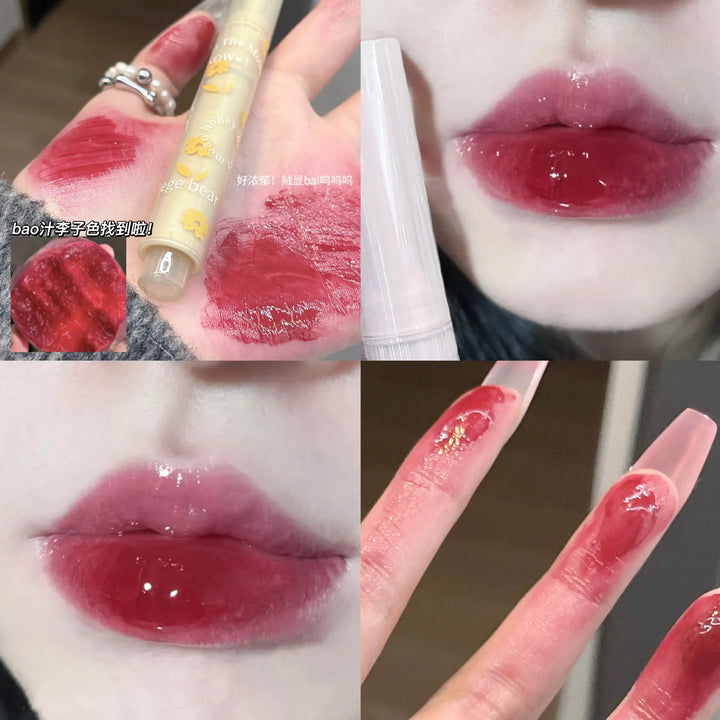Rynx | Jelly Tint Mirror Lipstick Lip Gloss Non-sticky Cup Mirror Lip Color Heart-shaped Lipstick Moisturizing Lip Gloss Long-lasting