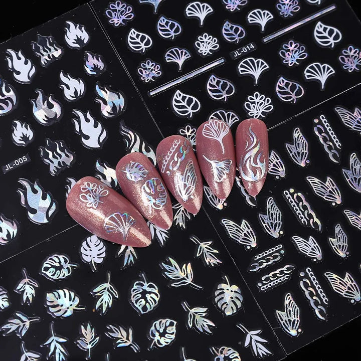 Rynx | 30 pieces laser nail stickers heart moon butterfly 3D nail stickers slider self-adhesive holographic nail art decoration manicure decor