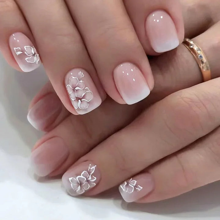 Rynx | 24 Piece Square Press-on Nails Set with Pink Flower Patterns Full Coverage Acrylic Nail Tips Glue for Stylish Women/Girls