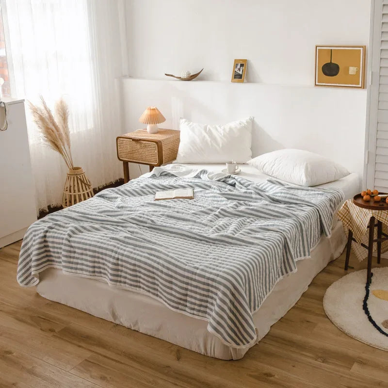 Rynx Stripes 100% Cotton Summer Blanket for Bed Soft Skin-Friendly Queen Comforter for Summer Air Conditioning Thin Comforter Breathable