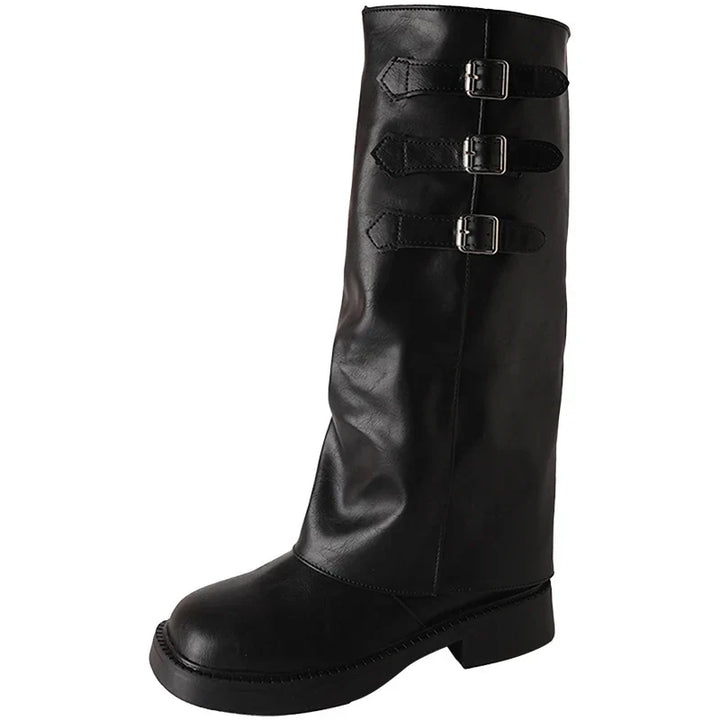 Lisslune | Retro Style Knee-High Boots Women Fashion Women Slip-On Knight Long Boots Autumn Winter Women Footwear