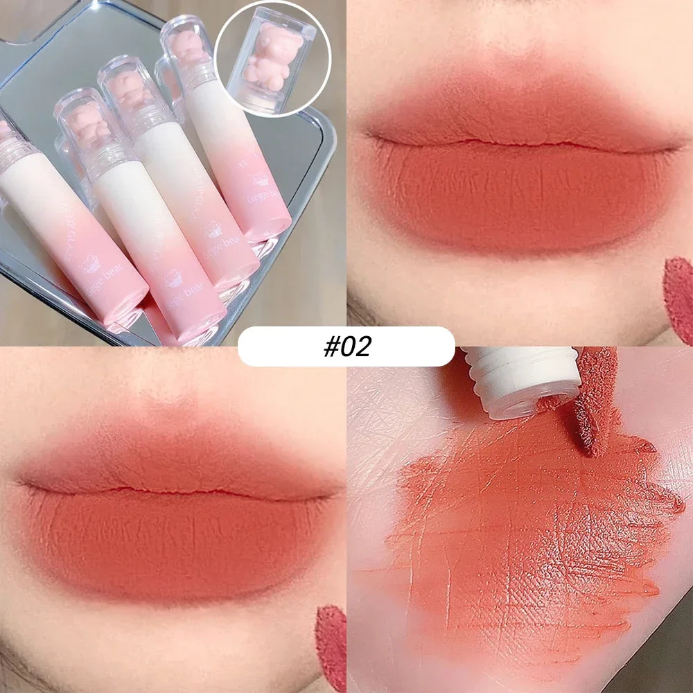 Rynx | Sweet Bear Velvet Lip Gloss Girl Matte Lip Glaze Waterproof Durable Chestnut Brown Lip Mud Korean Makeup Liquid Lipsticks