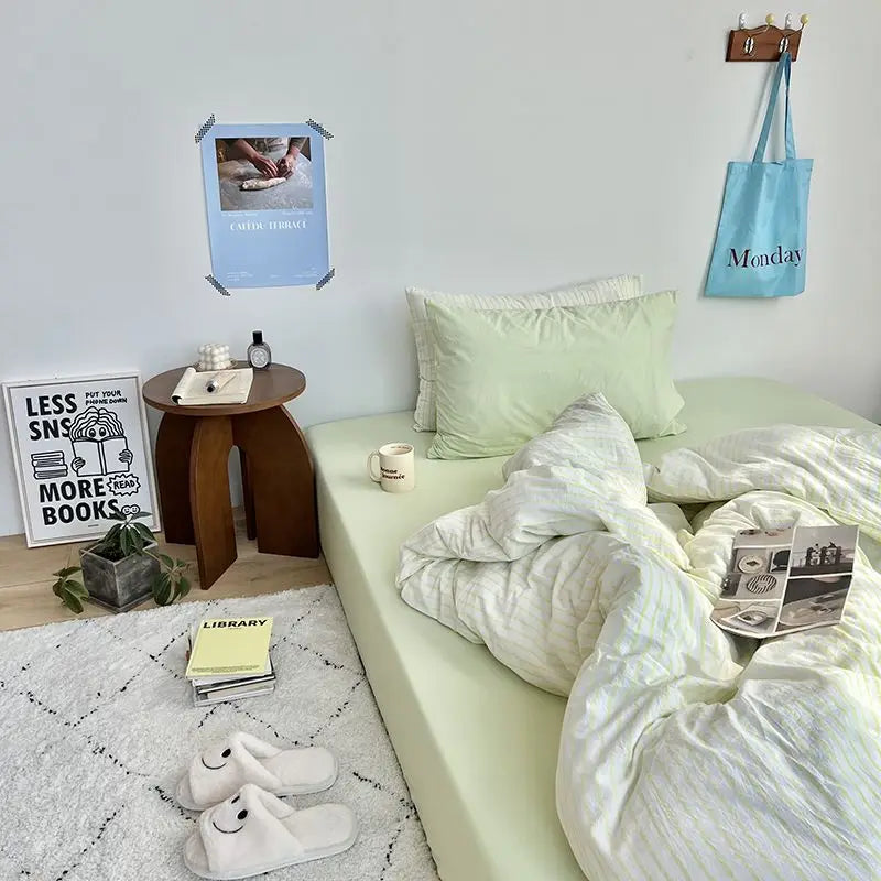 Rynx | Ins Style Bedding Set Duvet Cover Wash Cotton Stripes Summer Soft Cool Summer Bed Sheet Set Blanket Set Comforter Cover