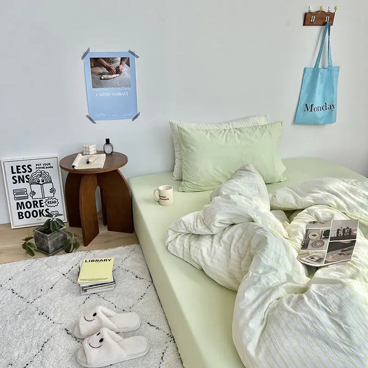 Rynx | Ins Style Bedding Set Duvet Cover Wash Cotton Stripes Summer Soft Cool Summer Bed Sheet Set Blanket Set Comforter Cover