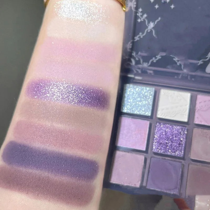 Rynx | Aurora Purple 9 Colors Eyeshadow Palette Smoky Purple Lace Shimmer Matte Silver Water Highlighter Cool Tone Eyeshadow Korean