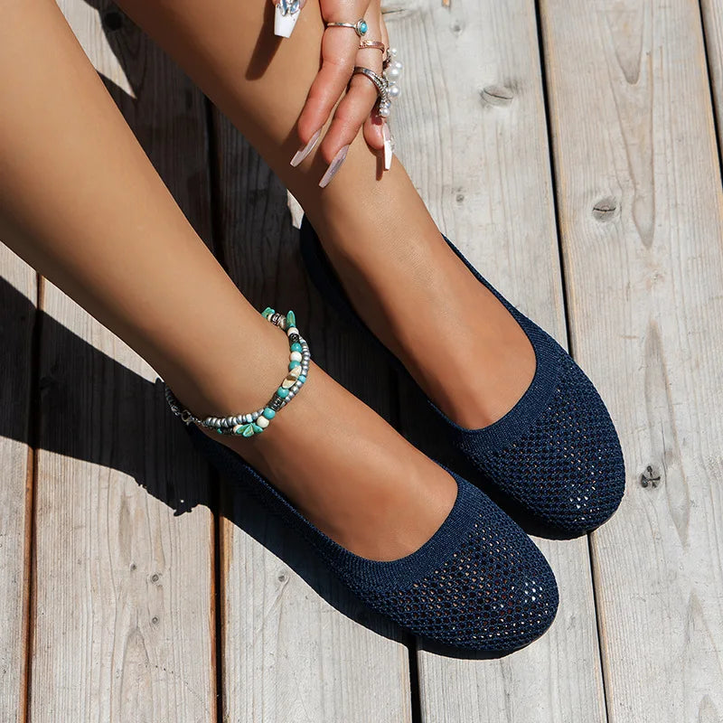 Lisslune | Women Round Toe Flat Shoes Solid Color Knit Slippers Casual Breathable Ballet Flats Women Flat Shoes Loafers Women