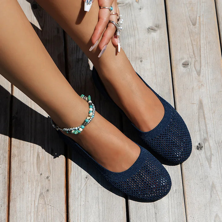 Lisslune | Women Round Toe Flat Shoes Solid Color Knit Slippers Casual Breathable Ballet Flats Women Flat Shoes Loafers Women