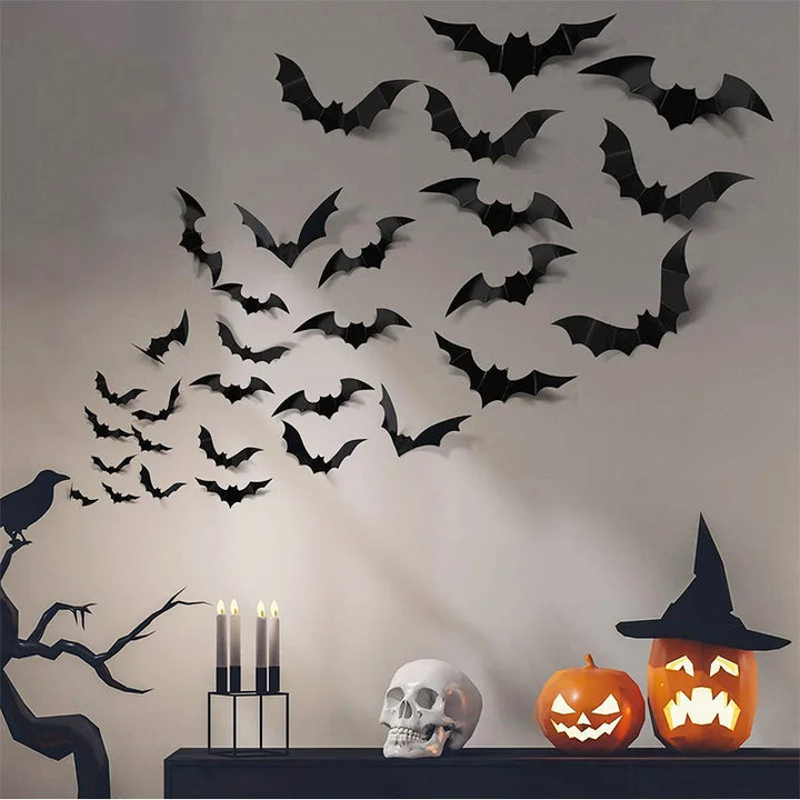 Rynx | 16 Pieces Halloween 3D Black Bat Wall Stickers Removable Halloween DIY Wall Decoration Halloween Party Decoration Horror Bat Stickers